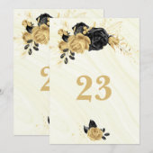 エレガントなゴールド&ブラックの花のテーブルナンバー 招待状 (正面/裏面)