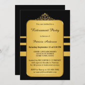エレガントなゴールド＆ブラックの退職パーティー招待状 招待状 (正面/裏面)
