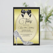 エレガントなゴールド、ブラックボウ＆ストiletto 誕生日 招待状 (スタンド正面)