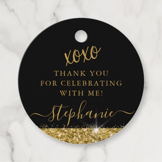 エレガントなゴールド ブラック グリッター お礼カスタム フェイバータグ (正面)