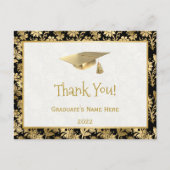 エレガントなゴールド ブラック フローラル 卒業おめでとう ポストカード (正面)