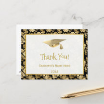 エレガントなゴールド ブラック フローラル 卒業式のお礼メッセージ