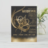 エレガントなゴールド ブラック マスカレード マスク スイート シックスティーン 招待状 (スタンド正面)