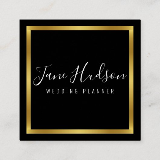 エレガントなゴールド ブラック ミニマル 編集可能な2.5x2.5平方 スクエア名刺 (正面)