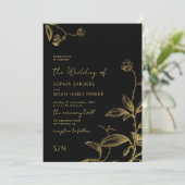 エレガントなゴールド ブラック モノグラム 現代の花の結婚式 招待状 (スタンド正面)
