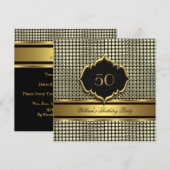 エレガントなゴールド ブラック 誕生日パーティー メンズ 招待状 (正面/裏面)