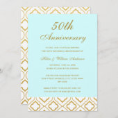 エレガントなゴールド＆ブルーの50周年結婚記念日 招待状 (正面/裏面)