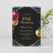 エレガントなゴールド ブルー アゲート 80歳の誕生日 招待状 (スタンド正面)