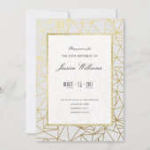 エレガントなゴールド＆ホワイトの25歳の誕生日パーティー 招待状 (正面)