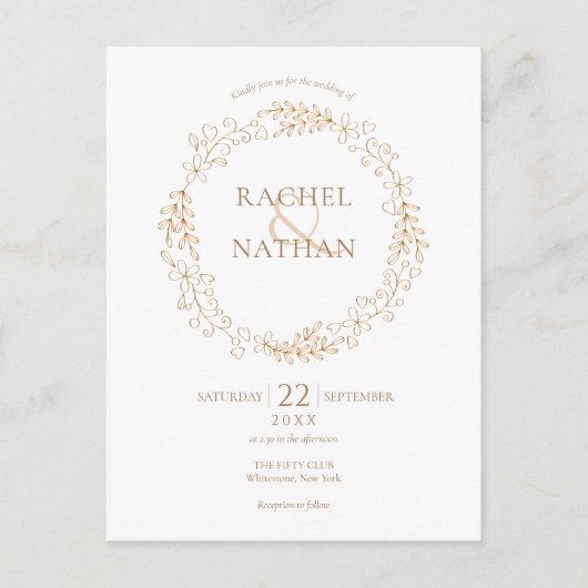 エレガントなゴールド モダン ライラック ガーランド ウェディング インビテーションポストカード (正面)