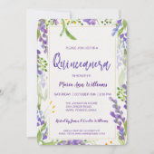 エレガントなゴールド ラベンダー フローラル グリッター  キンセアニエラ 招待状 (正面)