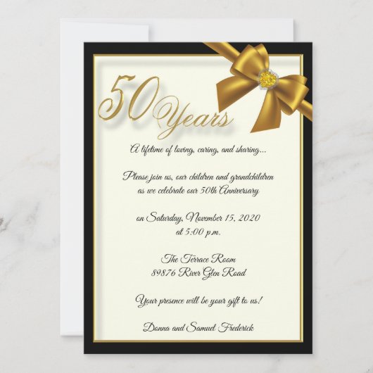 エレガントなゴールド 50周年記念祝賀会 招待状 (正面)
