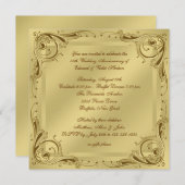 エレガントなゴールド 50周年 結婚記念日パーティー 招待状 (正面/裏面)