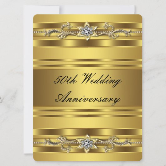 エレガントなゴールド 50周年 結婚記念日 招待状 (正面)
