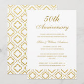 エレガントなゴールド 50周年 結婚記念日 招待状 (正面/裏面)