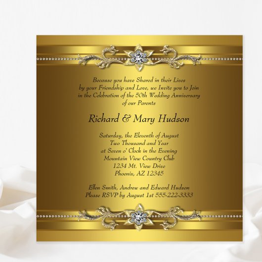 エレガントなゴールド 50周年 結婚記念日 招待状