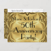 エレガントなゴールド 50周年 誕生日 招待状 ポストカード (正面/裏面)