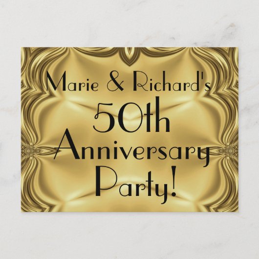 エレガントなゴールド 50周年 誕生日 招待状 ポストカード (正面)