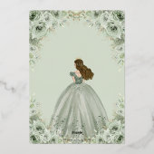 エレガントなサググリーンの花のプリンセス ゴールドのキンセアニエラ 箔招待状 (裏面)