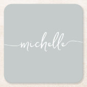 エレガントなサググリーンモノグラムスクリプト署名 スクエアペーパーコースター (正面)