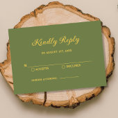 エレガントなサテングリーンとゴールドの結婚式の出欠確認 出欠カード