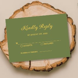 エレガントなサテングリーンとゴールドの結婚式出欠確認カード 出欠カード