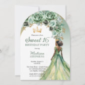 エレガントなサテングリーンローズフラワースイート16パーティー 招待状 (正面)