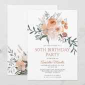 エレガントなサビオレンジの花と緑の豊かな引退 招待状 (正面/裏面)