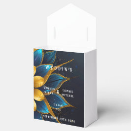 エレガントなサファイアとゴールドの花モチーフのウェディング フェイバーボックス