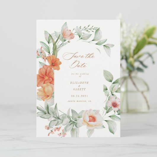 エレガントなサマーガーデンの花のSave The Dateカード セーブザデート (スタンド正面)