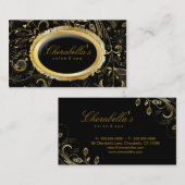 エレガントなサロンのスパの花の金ゴールドの黒 名刺 (正面/裏面)