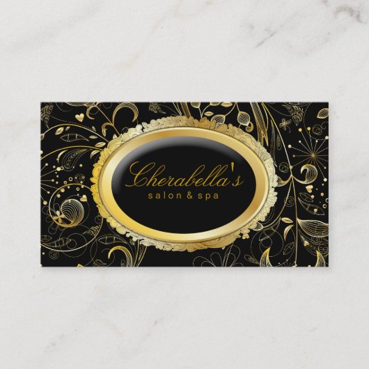 エレガントなサロンのスパの花の金ゴールドの黒 名刺 (正面)