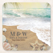 エレガントなサンシャインとブルーオーシャンビーチ スクエアペーパーコースター (正面)