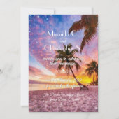 エレガントなサンセットビーチと星の夏の結婚式 招待状 (正面)