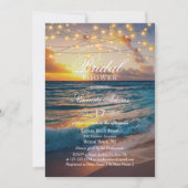 エレガントなサンセットビーチストリングライト ブライダルシャワー 招待状 (正面)