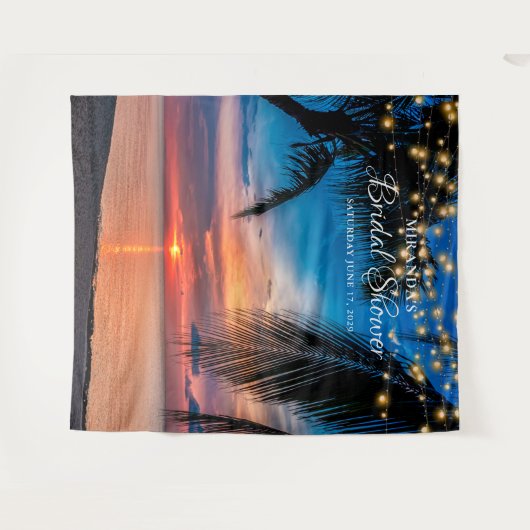 エレガントなサンセット パームビーチ ブライダルシャワー 背景 タペストリー (正面(横))