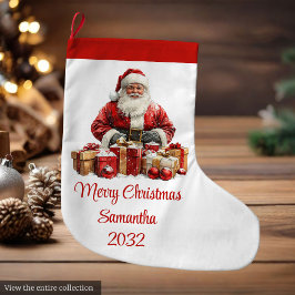 エレガントなサンタクロースのミニマリストコージークリスマス ラージクリスマスストッキング
