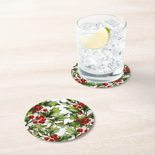 エレガントなサンタクロースのヴィンテージのヒイラギ ラウンドペーパーコースター (インサイチュ)