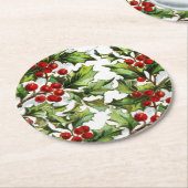 エレガントなサンタクロースのヴィンテージのヒイラギ ラウンドペーパーコースター (アングル)