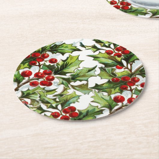 エレガントなサンタクロースのヴィンテージのヒイラギ ラウンドペーパーコースター (アングル)