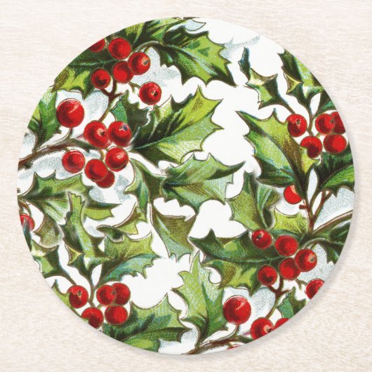 エレガントなサンタクロースのヴィンテージのヒイラギ ラウンドペーパーコースター (正面)