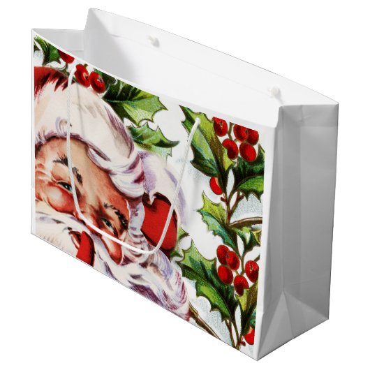 エレガントなサンタクロースのヴィンテージのヒイラギ ラージペーパーバッグ (正面アングル)