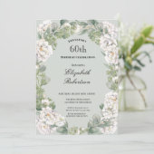 エレガントなサージの花枠 女性の60歳の誕生日 招待状 (スタンド正面)
