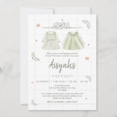 エレガントなサージグリーンのアキカお知らせベビージャンパー 招待状 (正面)