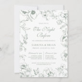 エレガントなサージグリーンのリハーサルディナー前夜 招待状 (正面)