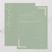 エレガントなサージグリーンの結婚式招待状 プログラム (正面/裏面)