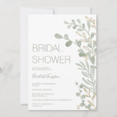 エレガントなサージグリーンの葉のゴールドスクリプトのブライズシャワー 招待状 (正面)