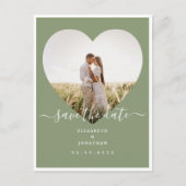 エレガントなサージグリーン写真ウェディング セーブ・ザ・デート 案内ポストカード (正面)