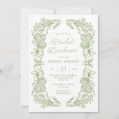 エレガントなサージグリーン花柄のブライダルランチョン 招待状 (正面)