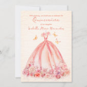 エレガントなサーモンピンクの花の蝶のキンセアニエラ 招待状 (正面)